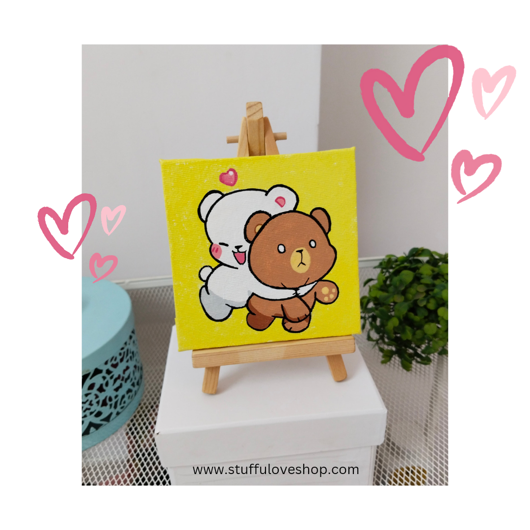 Handpainted Cute Milk Mocha bear Mini Canvas – stuffulove-shop
